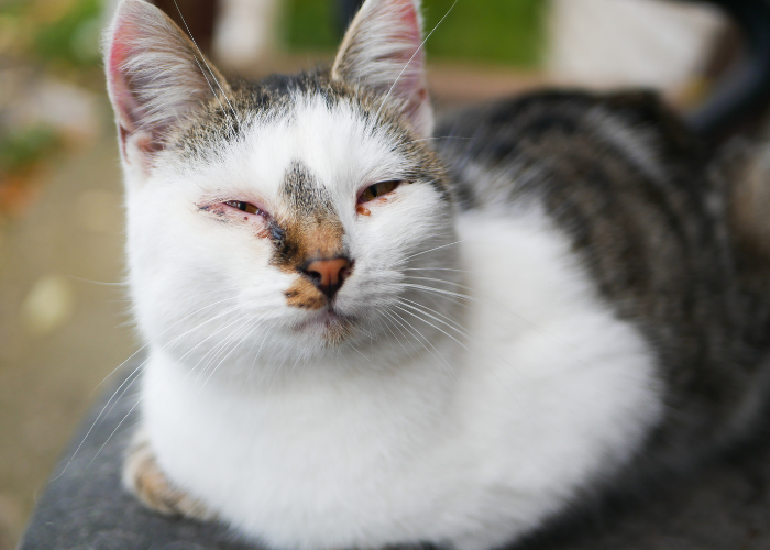 Chory kot wychodzący.