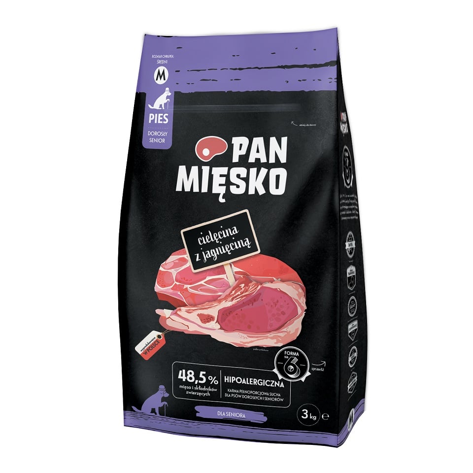 PAN MIĘSKO Cielęcina z jagnięciną dla seniorów chrupki M 3 kg