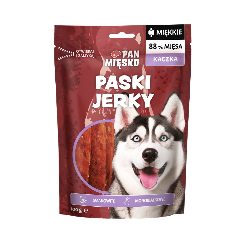 PAN MIĘSKO Paski Jerky Kaczka przysmak dla psa 100 g