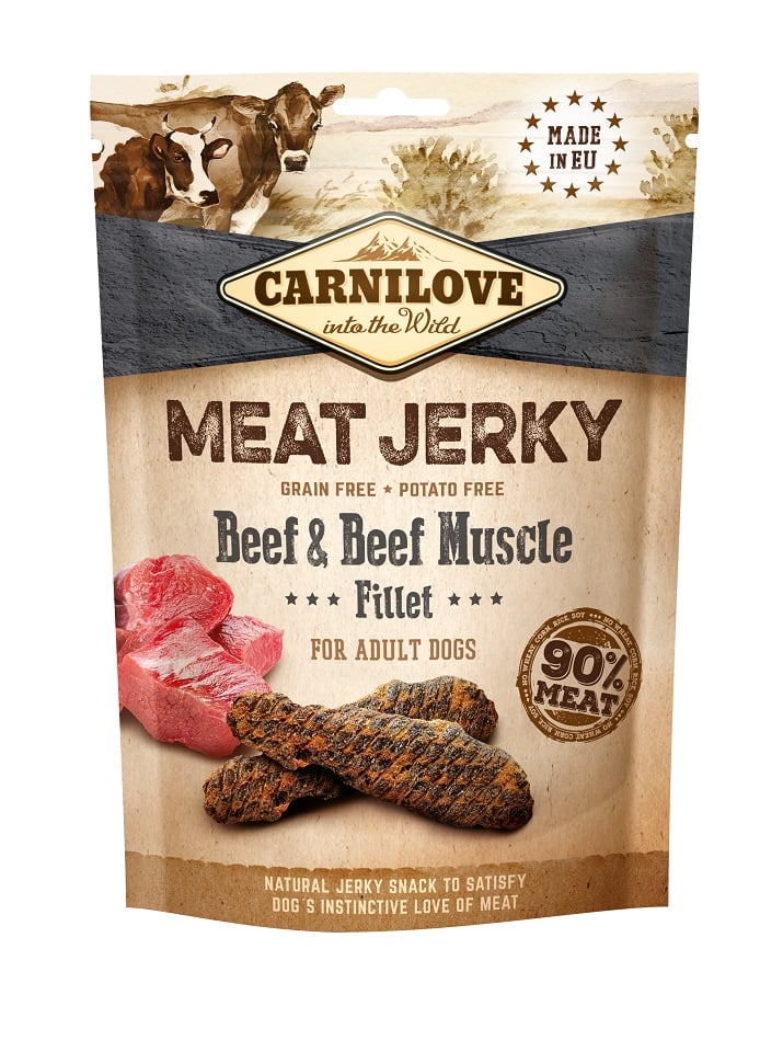CARNILOVE Meat Jerky Beef & Beef Muscle fillet 100g batonik z wołowiną
