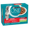 PURINA ONE Sterilcat 12x85g z wołowiną i marchewką, z łososiem i marchewką, z indykiem i zieloną fasolką, mokra karma dla kotów po sterylizacji