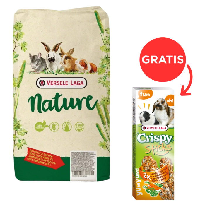 VERSELE-LAGA Pokarm dla świnki morskiej Cavia Nature 9 kg + Smakers dla gryzoni Prestige Marchewka 2 szt GRATIS