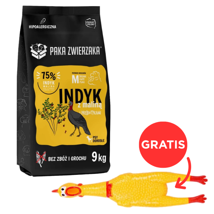 PAKA ZWIERZAKA Seventh Heaven Karma sucha Indyk z maliną M 9 kg + zabawka kurczak GRATIS