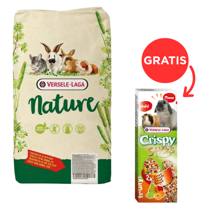 VERSELE-LAGA Karma Cuni Nature dla królików miniaturowych 9 kg + Prestige 110 g kolba królik świnka owocowa GRATIS