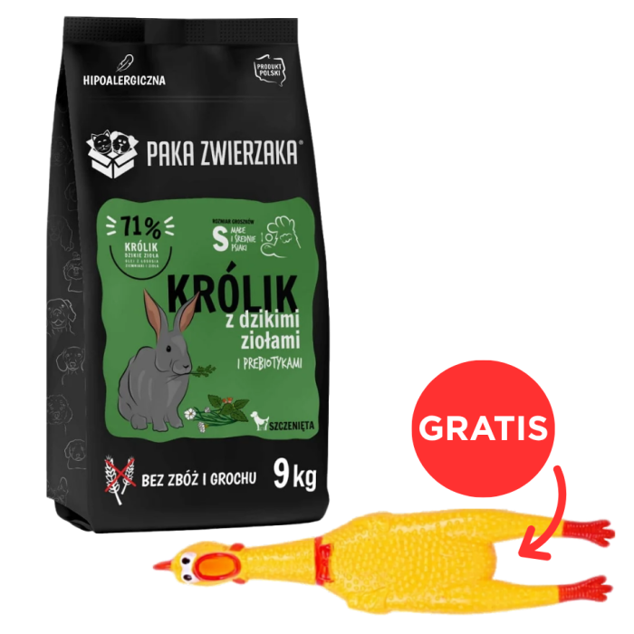 PAKA ZWIERZAKA Seventh Heaven Karma sucha Królik z dzikimi ziołami dla szczeniąt S 9 kg + zabawka kurczak GRATIS