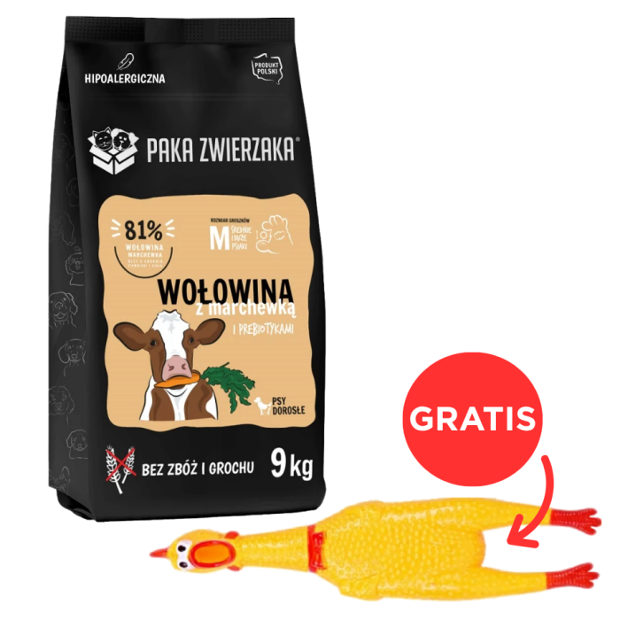 PAKA ZWIERZAKA Seventh Heaven Karma sucha Wołowina z marchewką M 9kg + zabawka kurczak GRATIS