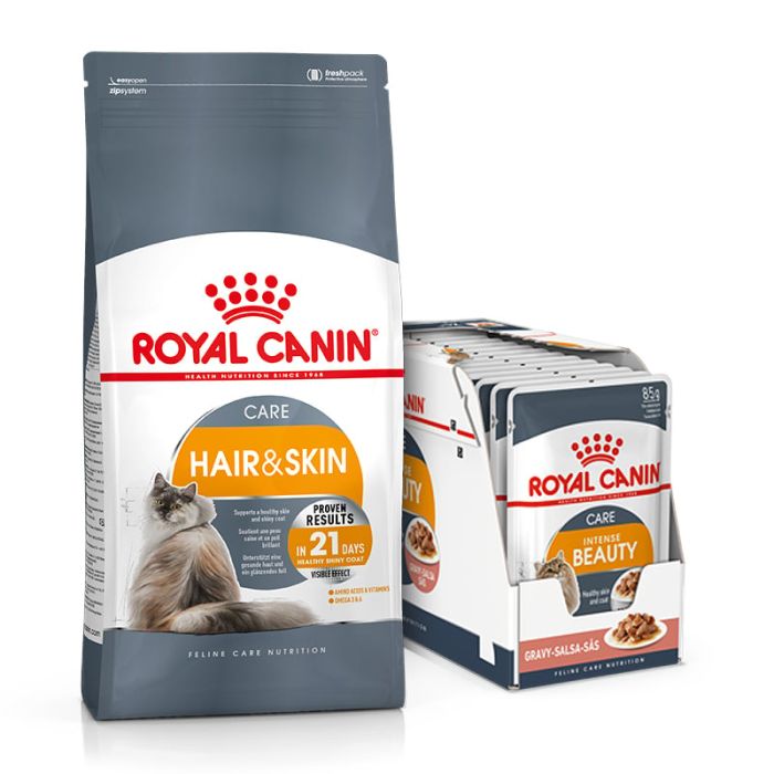 ROYAL CANIN Hair&Skin Care 10 kg +  Hair&Skin w sosie 85 g x 12