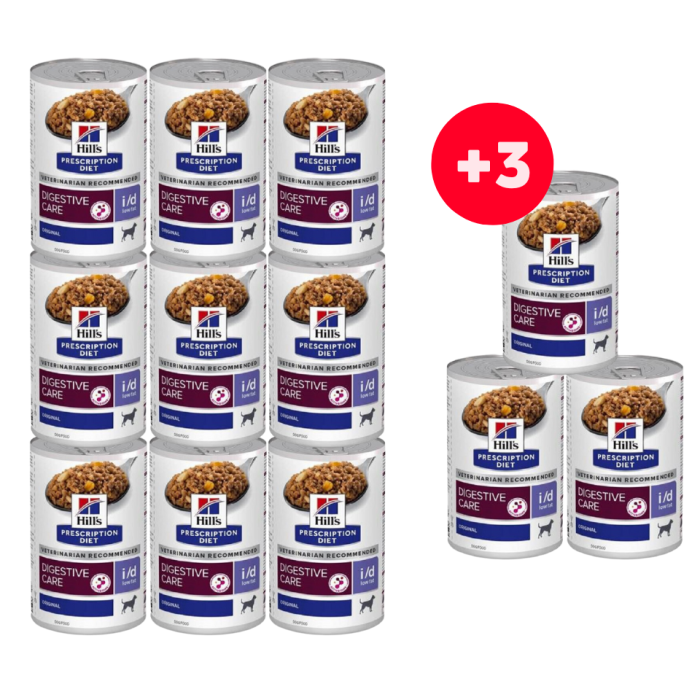 HILL'S Prescription Diet Canine i/d karma dla psów z chorobami układu pokarmowego 9x360g + 3 puszki GRATIS!