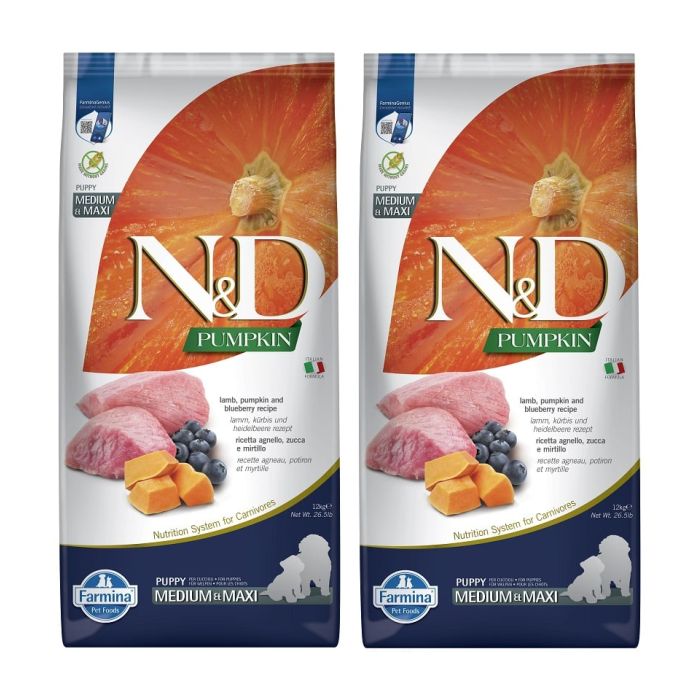 FARMINA N&D GF Pumpkin Lamb & Blueberry Puppy Medium & Maxi 24 kg (2 x 12 kg)
