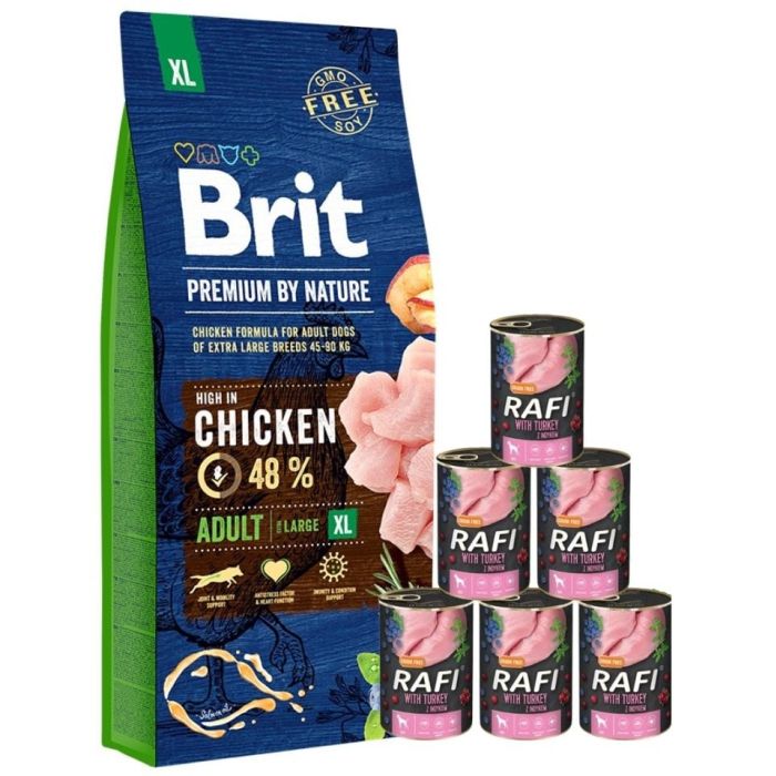 BRIT Premium By Nature Adult Extra Large XL 15 kg + mokra karma z indykiem 6x400 g