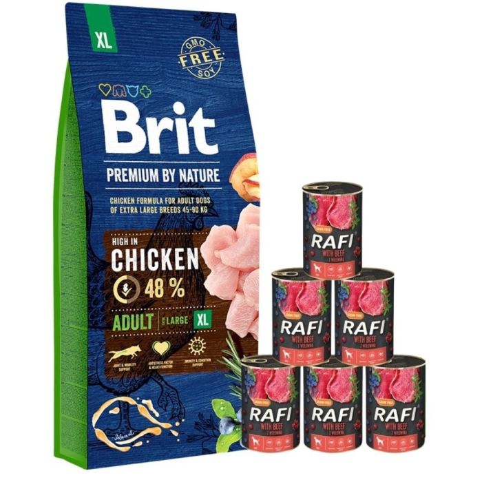 BRIT Premium By Nature Adult Extra Large XL 15 kg + mokra karma z wołowiną 6x400 g