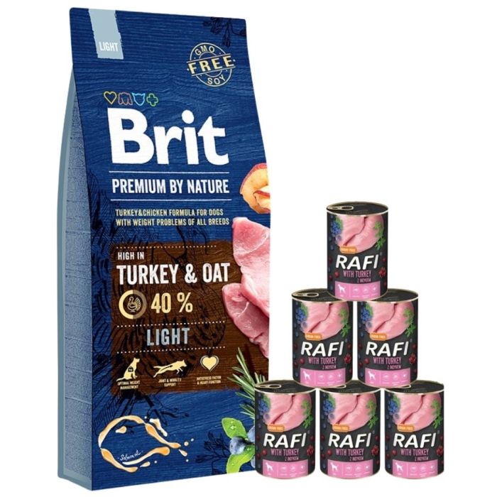 BRIT Premium By Nature Light 15 kg + mokra karma z indykiem 6x400 g