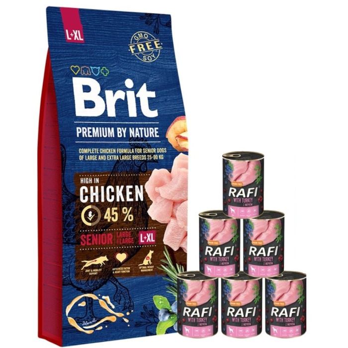 BRIT Premium By Nature Senior Large Extra Large L+XL 15 kg + mokra karma z indykiem 6x400 g