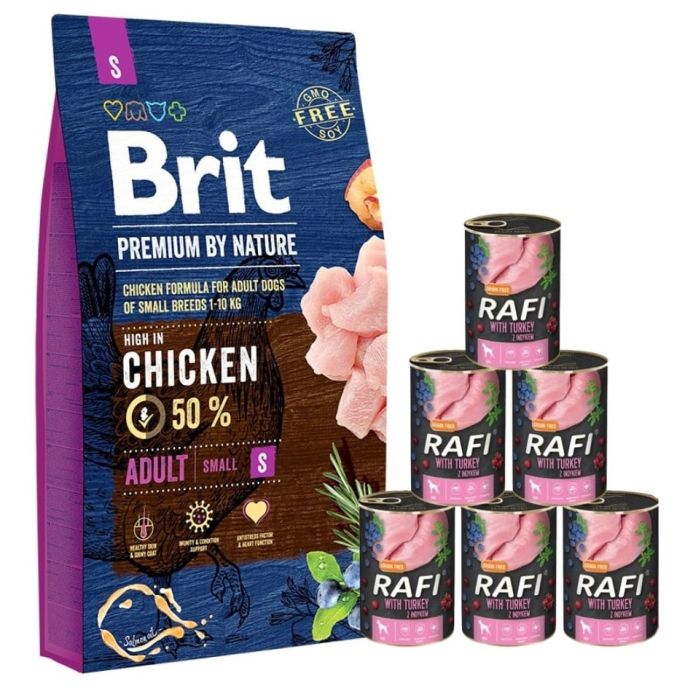 BRIT Premium By Nature Adult Small S 8 kg + mokra karma z indykiem 6x400 g