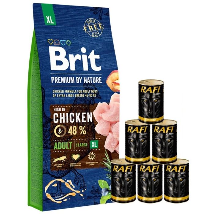 BRIT Premium By Nature Adult Extra Large XL 15 kg + mokra karma z drobiem 6x1240 g