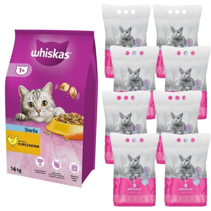 WHISKAS Sterile 14kg + ARISTOCAT Żwirek silikonowy PREMIUM bezzapachowy 8x3.8l
