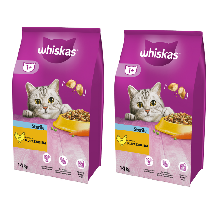 WHISKAS Sterile 2x14kg - sucha karma dla kotów po sterylizacji z kurczakiem