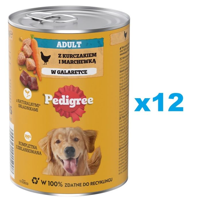 PEDIGREE Adult puszka 12x400g mokra karma pełnoporcjowa dla dorosłych psów z kurczakiem i marchewką w galaretce