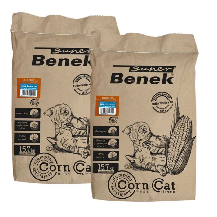 BENEK Super Corn cat Żwirek kukurydziany morska bryza 25 l x 2 (50 l)