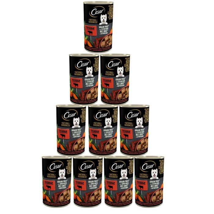 CESAR Natural Goodness w terynie 12x400 g bogata w wołowinę z dodatkiem marchewki, fasolki szparagowej i ziół
