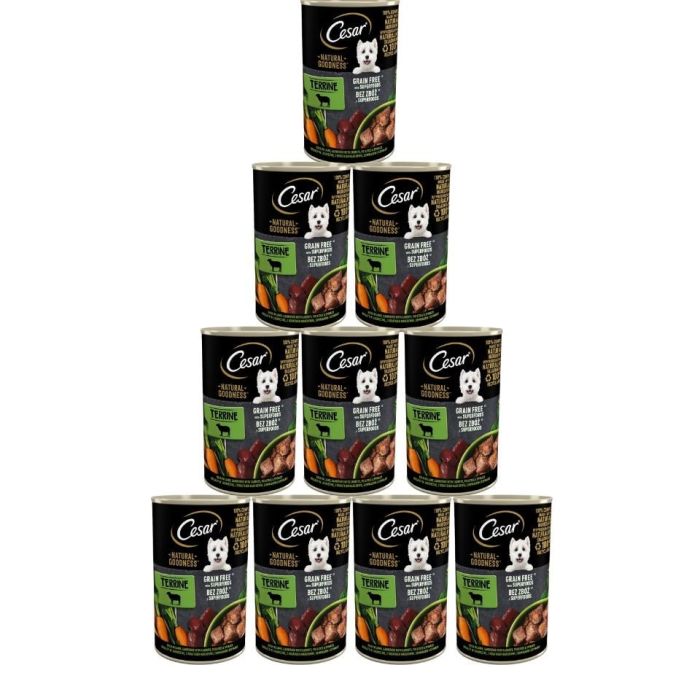 CESAR Natural Goodness w terynie 12x400 g bogata w jagnięcinę z dodatkiem marchewki, ziemniaków i szpinaku