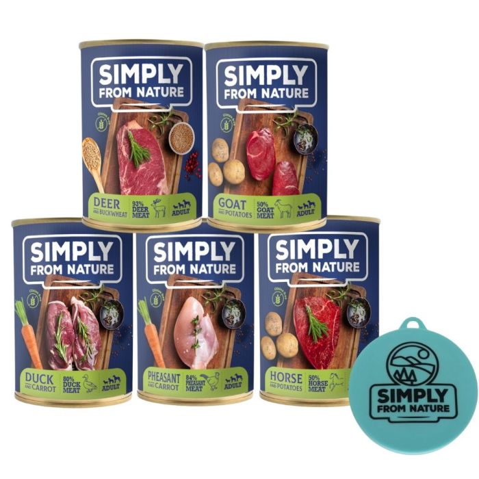 SIMPLY FROM NATURE Mokra karma dla psa mix smaków 6 x 400g + pokrywka na puszki