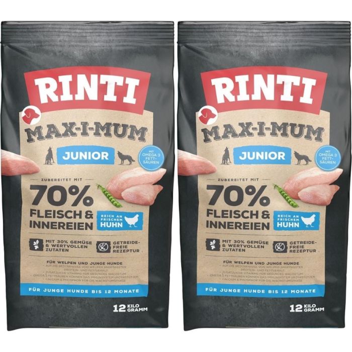 RINTI MAX-I-MUM Junior Chicken z kurczakiem dla szczeniąt 2 x 12 kg