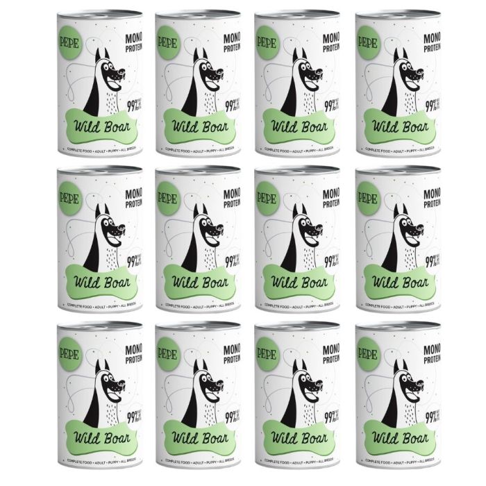 PAKA ZWIERZAKA PEPE Wild Boar 99% (dziczyzna) 12x400 g