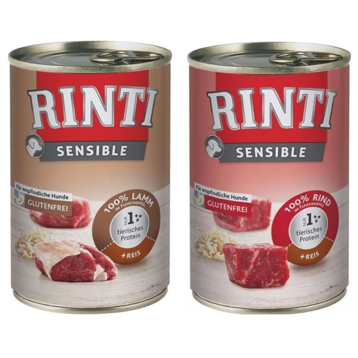RINTI Sensible Wołowina z ryżem 6x400 g + Jagnięcina z ryżem 6x400 g