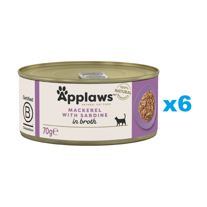 APPLAWS Cat Adult Mackerel with Sardine in Broth makrela i sardynka w bulionie 6x70 g