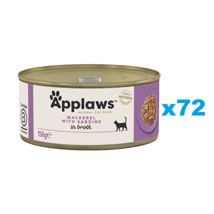 APPLAWS Cat Adult Mackerel with Sardine in Broth makrela i sardynka w bulionie 72x156 g