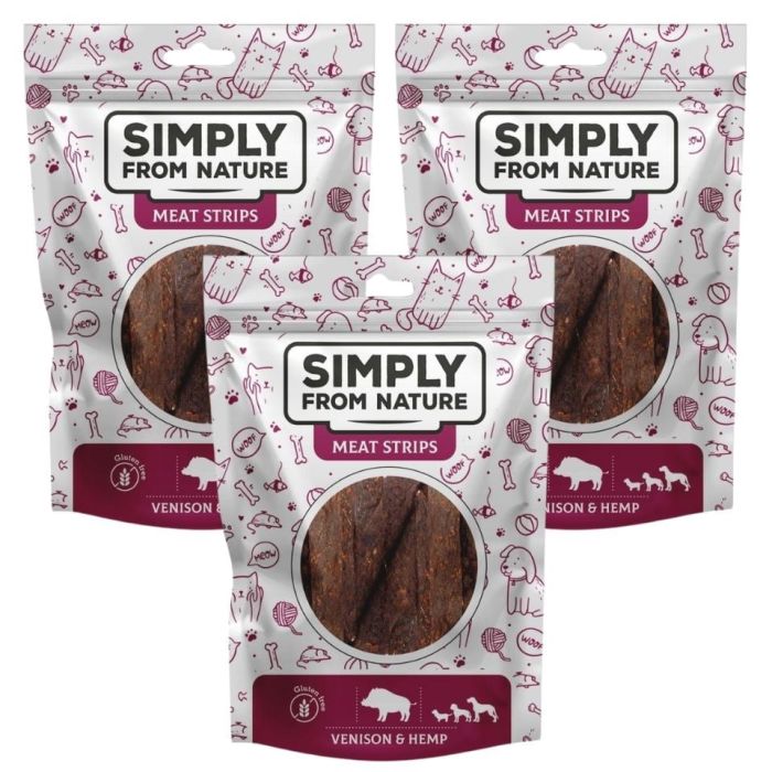 SIMPLY FROM NATURE Meat Strips Mięsne paski z dziczyzną i konopiami dla psów 3x80 g