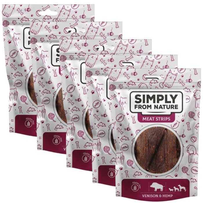 SIMPLY FROM NATURE Meat Strips Mięsne paski z dziczyzną i konopiami dla psów 5x80 g