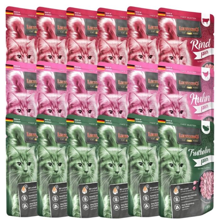 LEONARDO Finest Selection Mix smaków Wołowina, kurczak, indyk 18x85 g