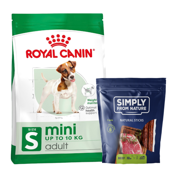 ROYAL CANIN Mini Adult 8kg karma sucha dla psów dorosłych, ras małych + SIMPLY FROM NATURE Naturalne cygara z wołowiną 3 szt.
