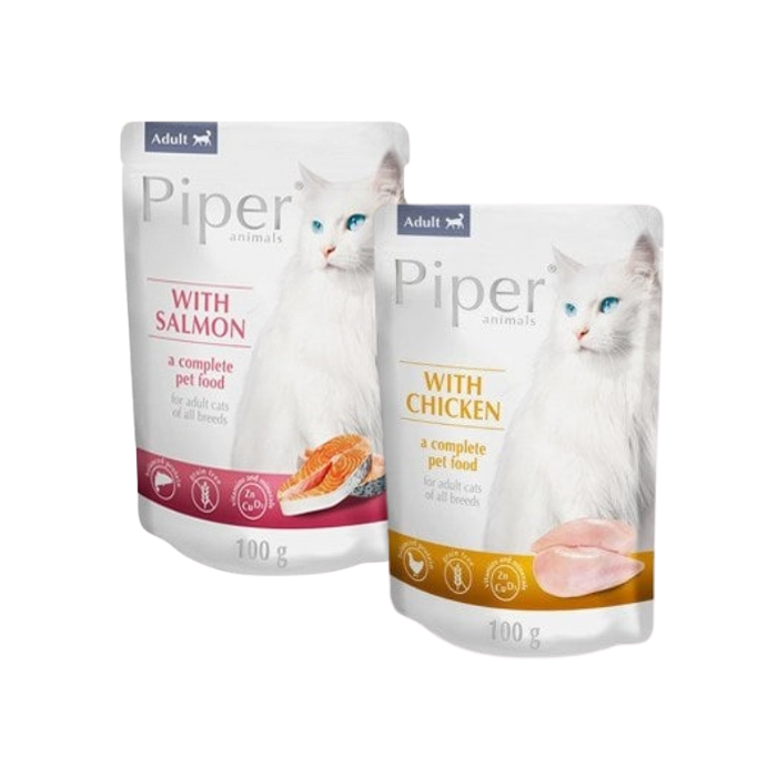 PIPER Adult Mix smaków z kurczakiem i z łososiem  24x100 g mokra karma dla kotów