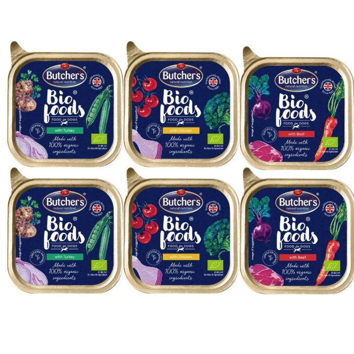 BUTCHER'S BIO foods Mix smaków indyk, wołowina, kurczak 6x150 g pasztet dla psa