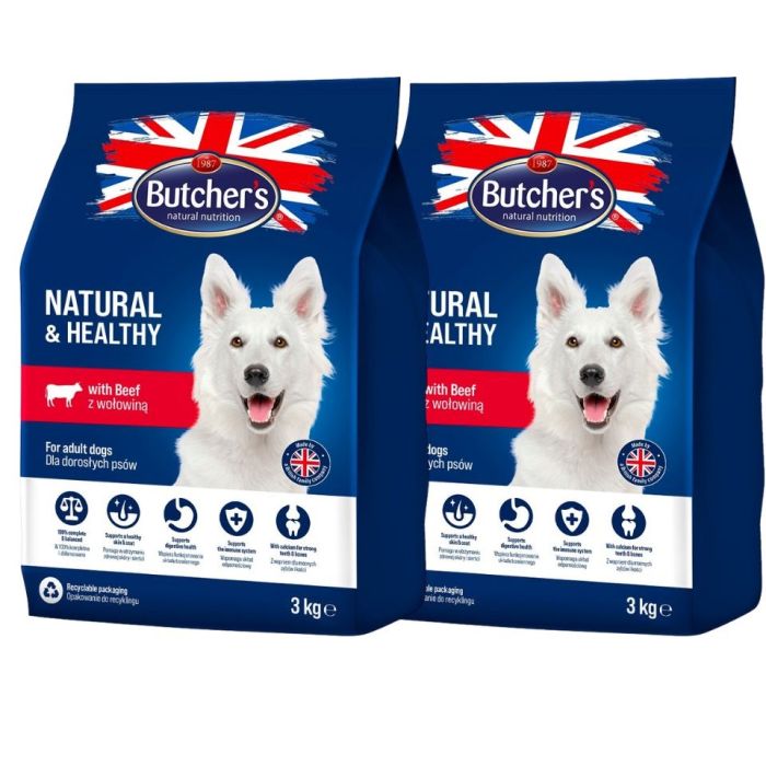 BUTCHER'S Natural&Healthy sucha karma dla psa z wołowiną 6 kg (2 x 3 kg)