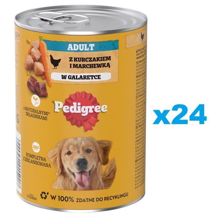 PEDIGREE Adult puszka 24x400g mokra karma pełnoporcjowa dla dorosłych psów z kurczakiem i marchewką w galaretce