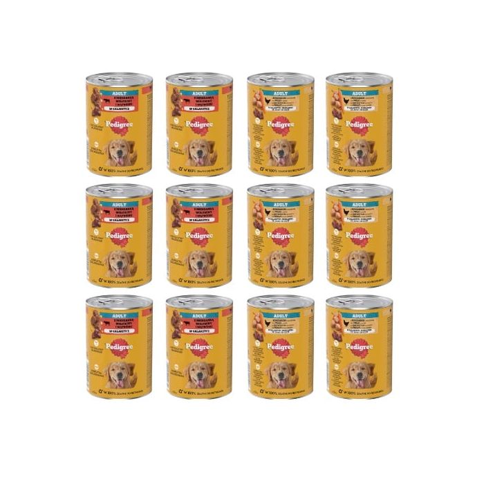 PEDIGREE Adult Mix smaków 12x400g kurczak z marchewką i mieszanka wołowiny z wątróbką w galaretce dla psów