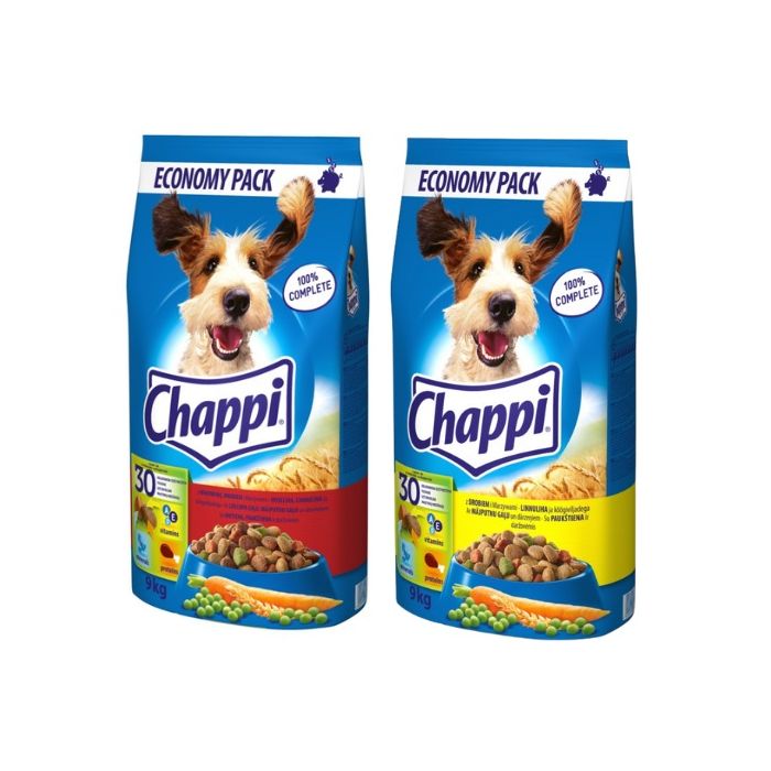 CHAPPI Mix smaków 2x9kg -  drób i warzywa z wołowiną i drób z warzywami sucha karma dla psów