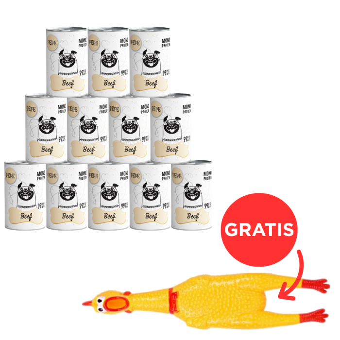PAKA ZWIERZAKA PEPE Beef 99% (wołowina) 800 g monoproteinowa karma + zabawka kurczak GRATIS