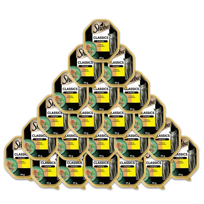 SHEBA Classics tacka 22 x 85 g mokra karma pełnoporcjowa dla dorosłych kotów z kaczką i kurczakiem w terynie