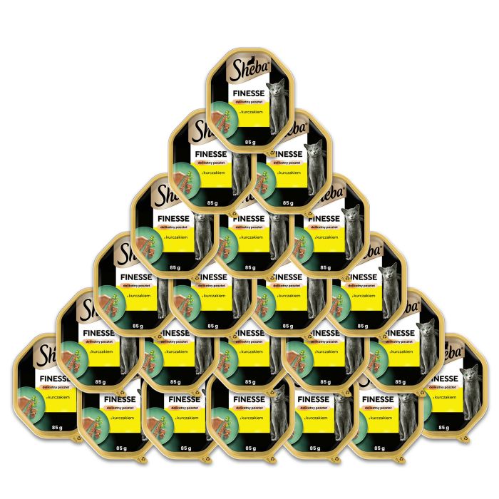 SHEBA Finesse tacka 22 x 85 g mokra karma pełnoporcjowa dla dorosłych kotów z kurczakiem w musie