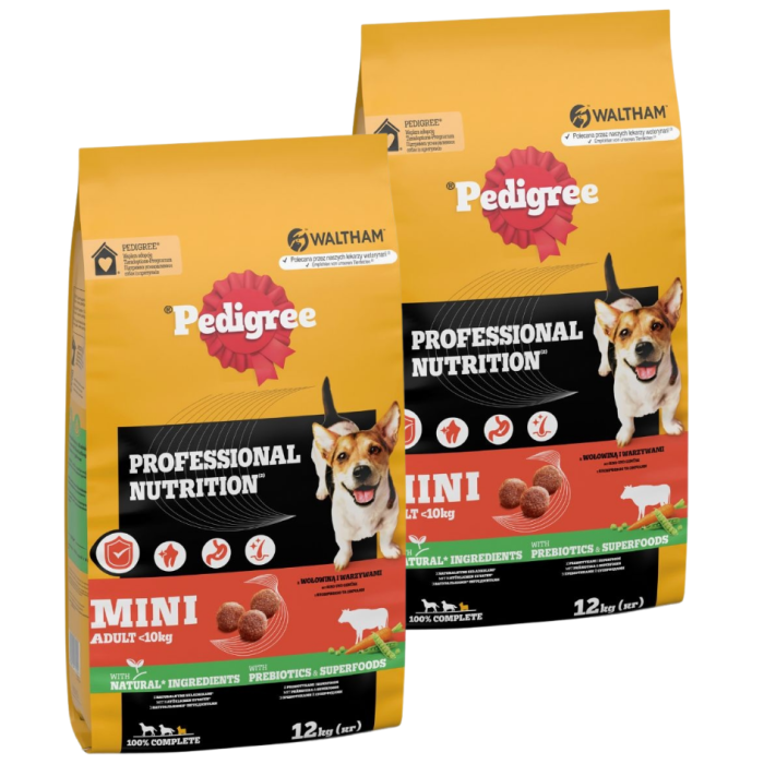 PEDIGREE Professional Nutrition Adult Mini z Wołowiną i Warzywami 2 x 12 kg dla psów małych ras