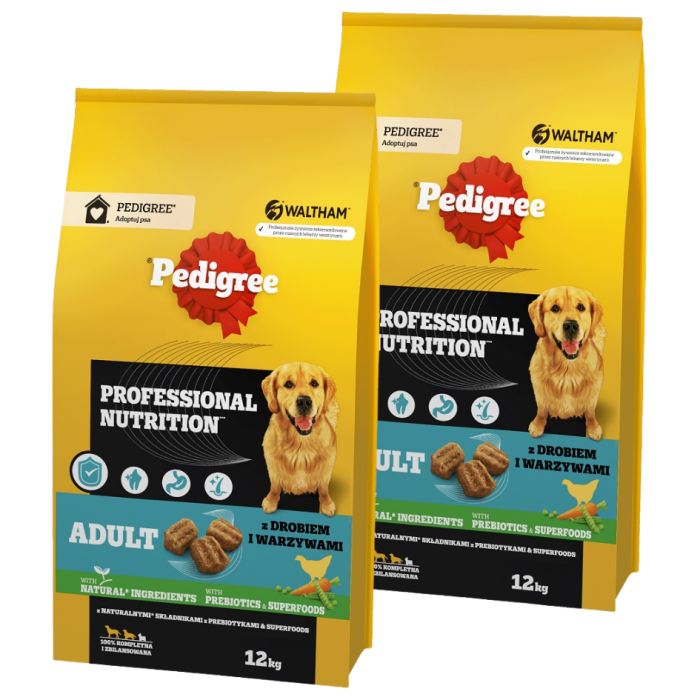 PEDIGREE Adult Professional Nutrition 2 x 12 kg z drobiem i warzywami dla psów dużych i średnich ras
