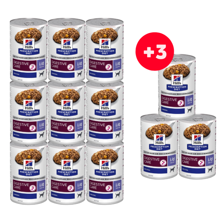 HILL'S Prescription Diet Canine i/d Low Fat karma dla psów 9x360g + 3 puszki GRATIS!