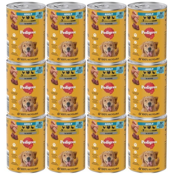 PEDIGREE Adult puszka 12x400 g mokra karma pełnoporcjowa dla dorosłych psów z 3 rodzajami drobiu w musie