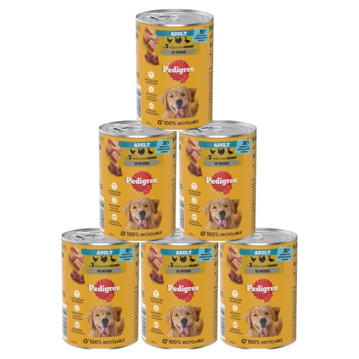 PEDIGREE Adult puszka 6x400 g mokra karma pełnoporcjowa dla dorosłych psów z 3 rodzajami drobiu w musie