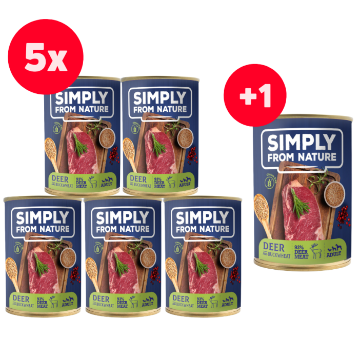 SIMPLY FROM NATURE Mokra karma dla psa Jeleń z kaszą gryczaną 400g x 5+1 puszka GRATIS!